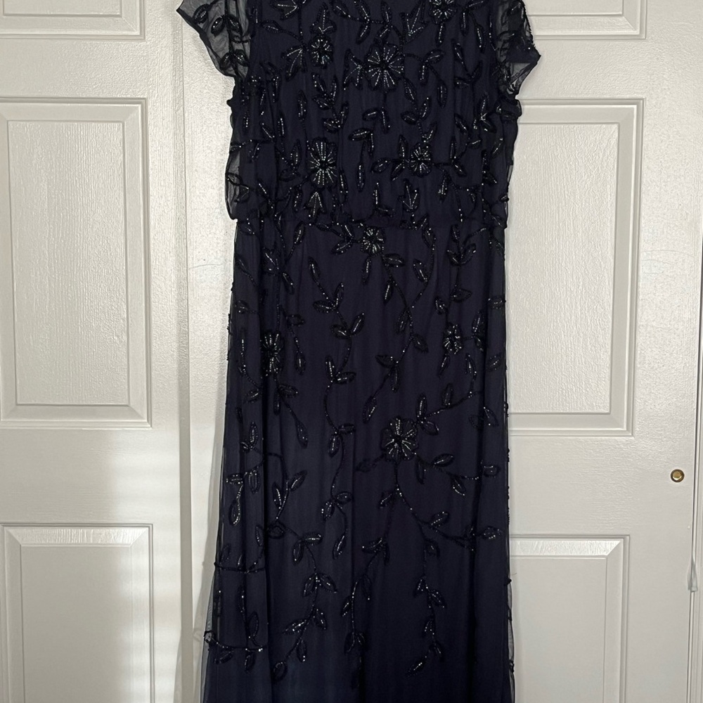 Adrianna Papell Navy Sequined Gown Size 22